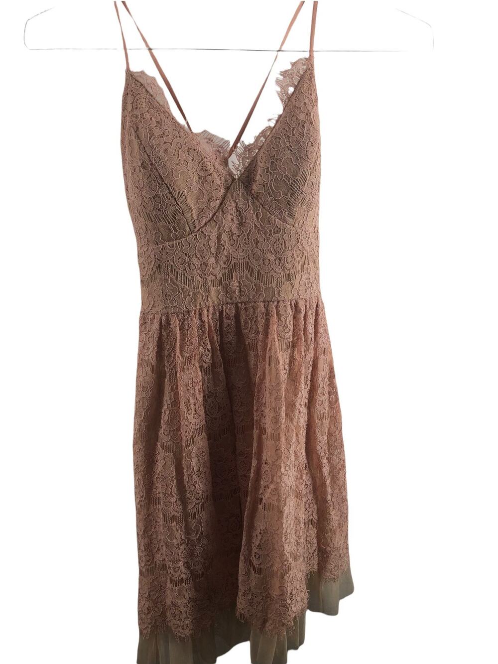 Trixxi Tan Lace Sleeveless V-Neck Mini Dress Women's Size Small